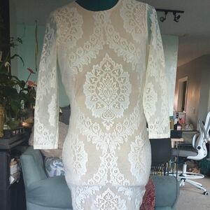Bebe Cream Long Sleeve Lace Dress Buy One Get One Free